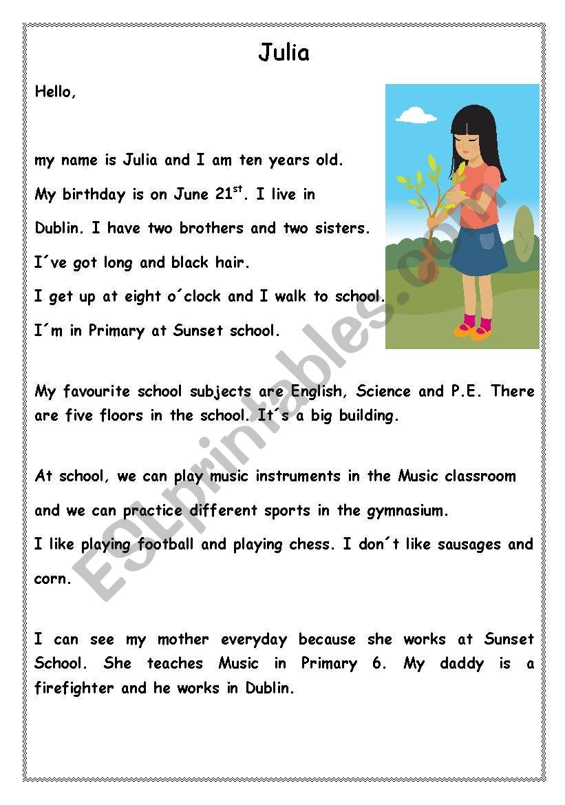 Julia Reading Comprehension ESL Worksheet By Mirenlur