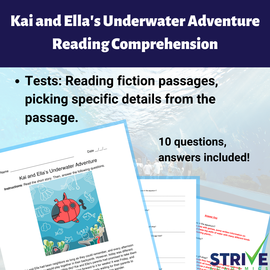 Kai And Ella s Underwater Adventure Fiction Reading Comprehension Worksheet Classful