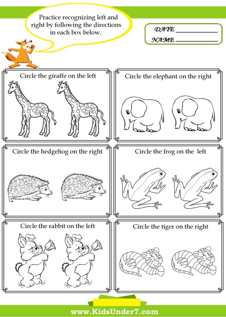 Kids Under 7 Left And Right Worksheets