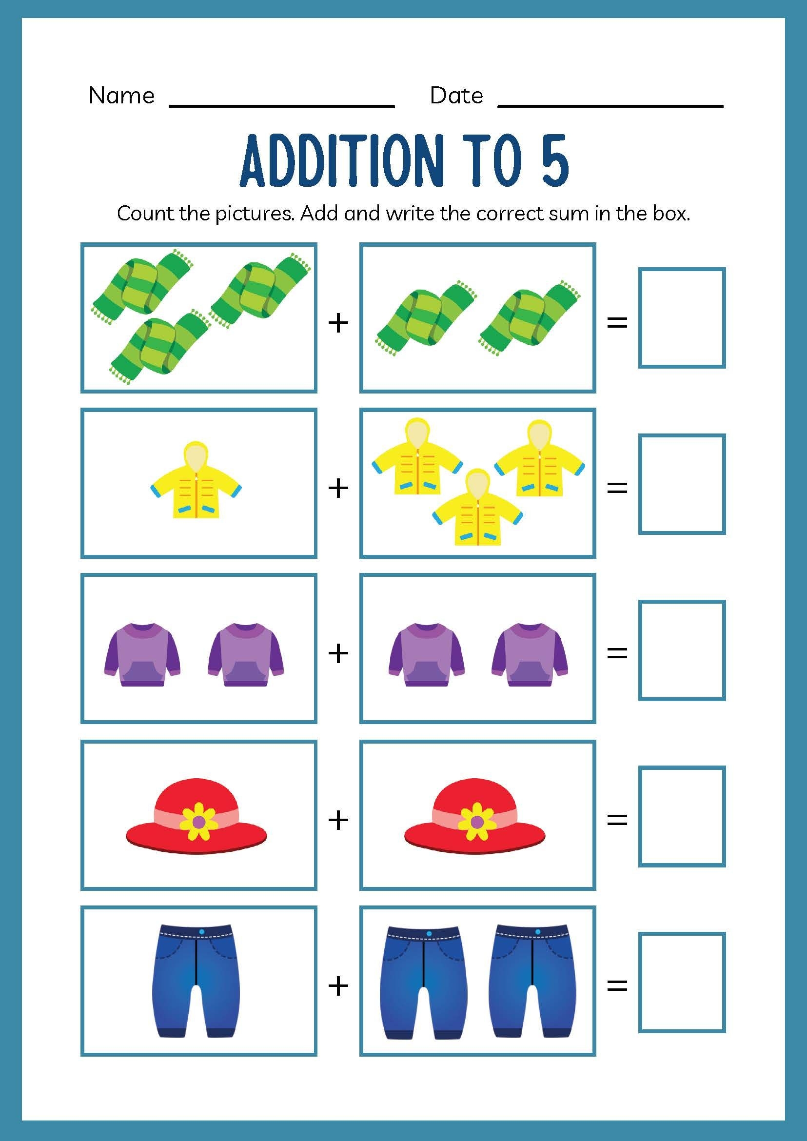 Math Worksheet Addition For Kindergarten