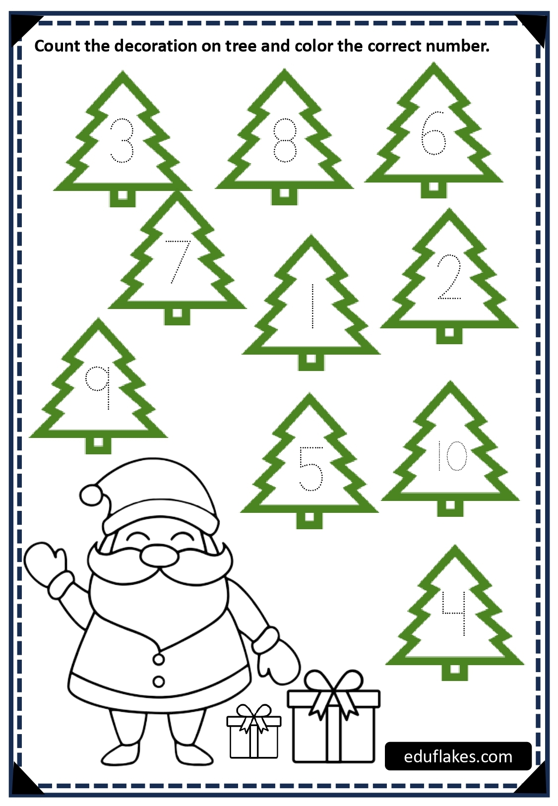 Kindergarten Christmas Free Worksheet Count And Trace Printable 