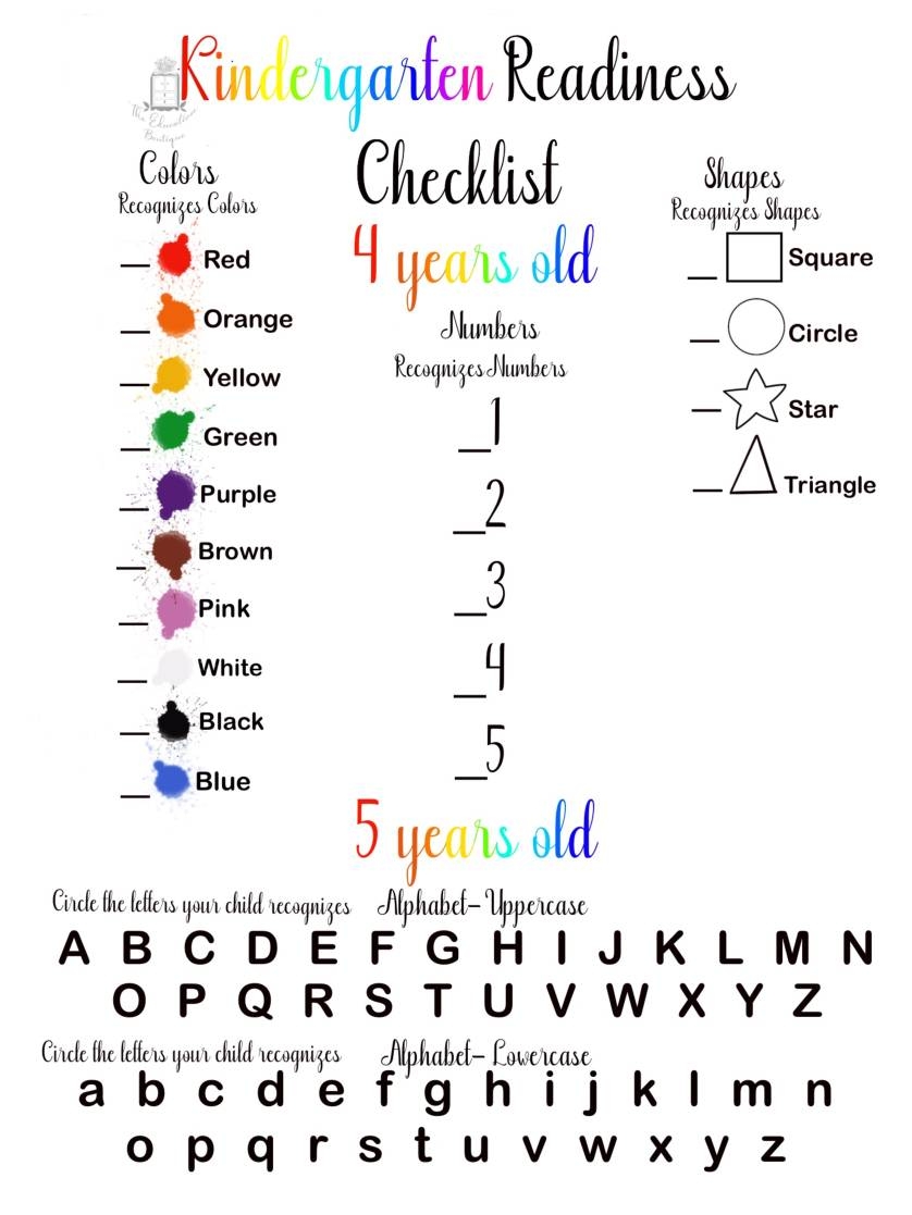 Kindergarten Readiness Checklist Classful