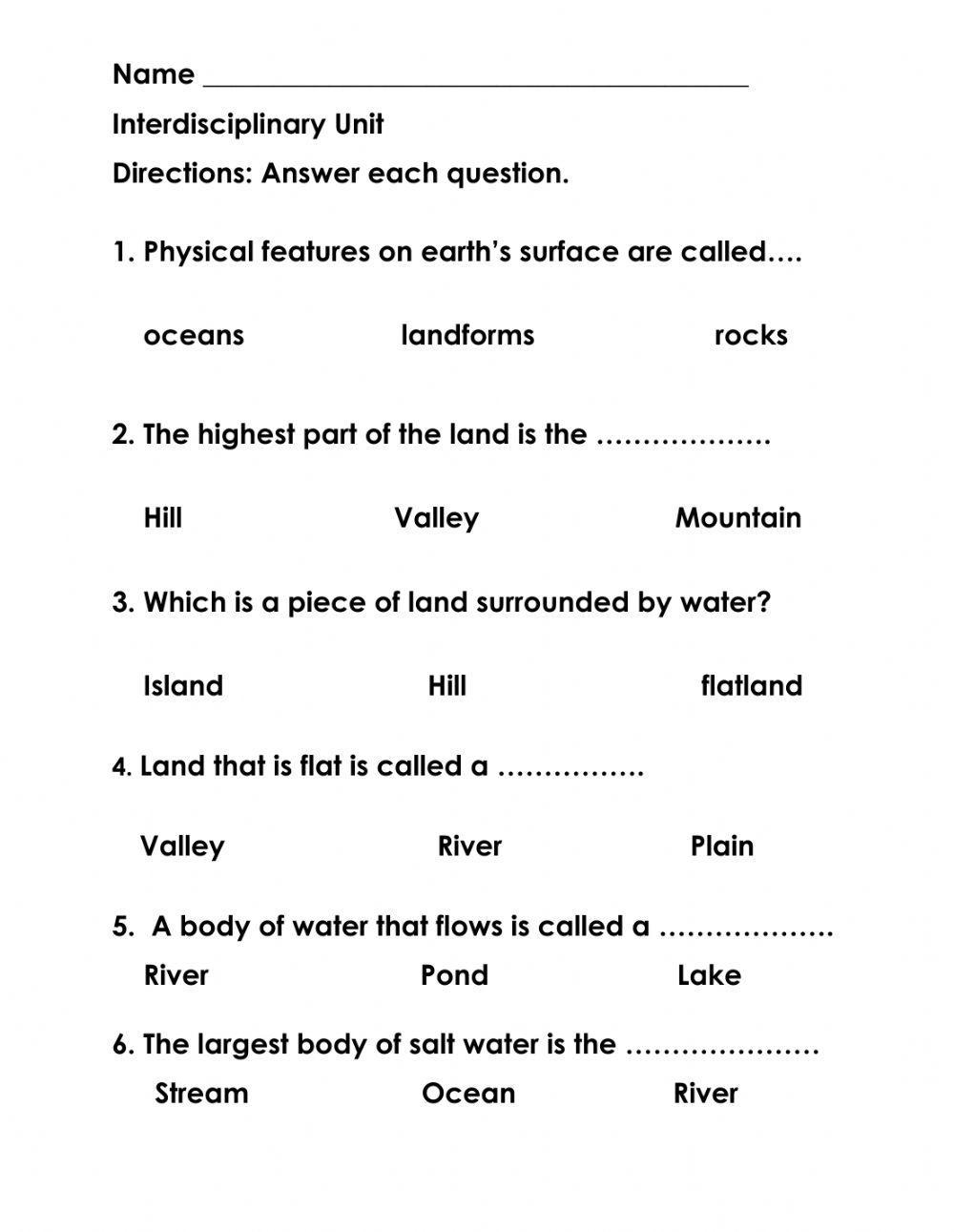 Landforms Online Activity Live Worksheets Worksheets Library