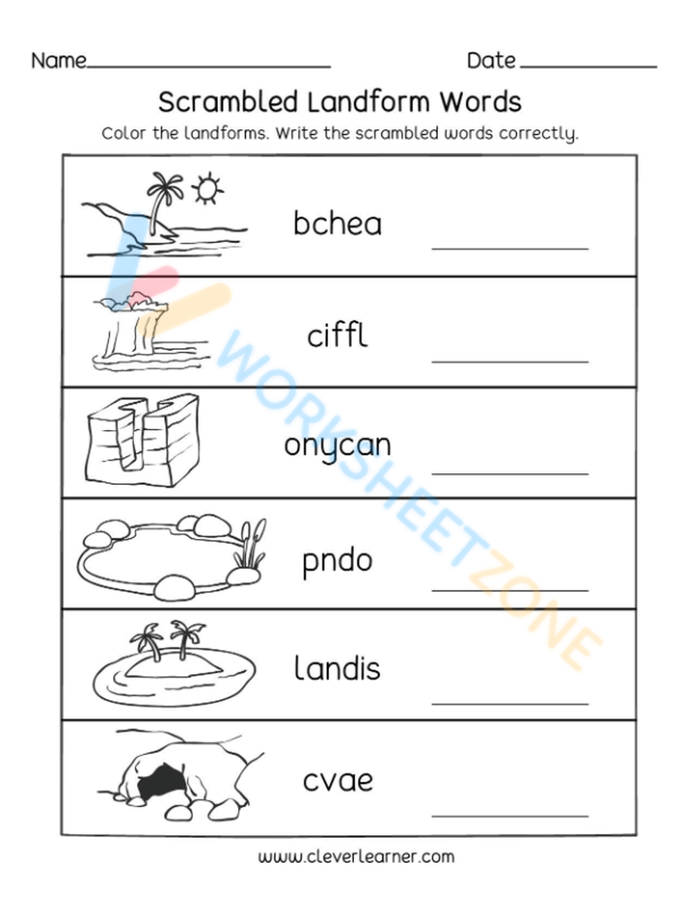 Free Printable Landform Worksheets Grade 6