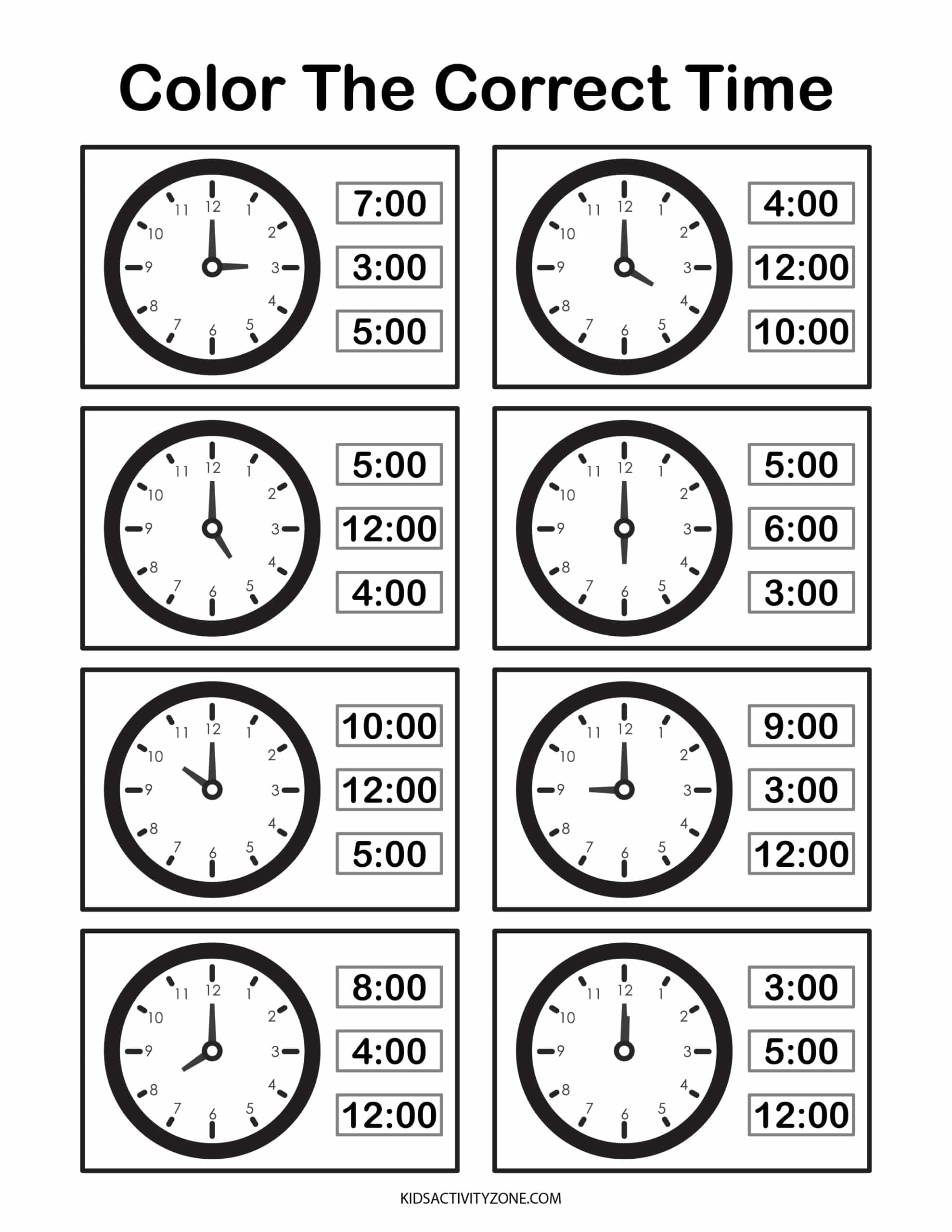 Printable Kindergarten Telling Time Worksheets