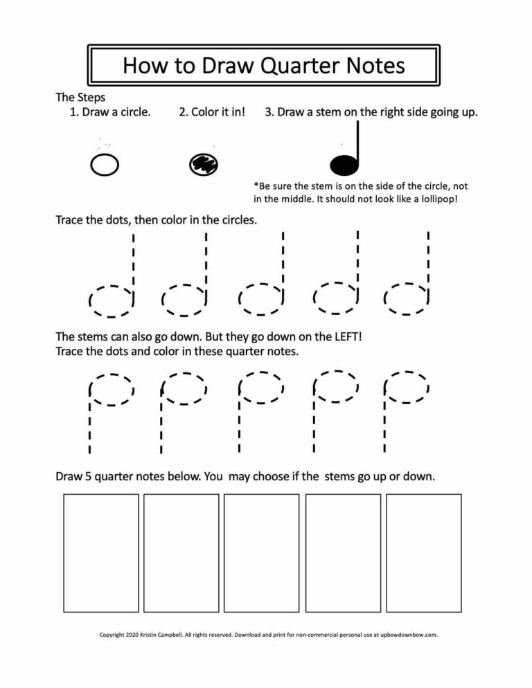 Learn To Draw Quarter Notes Music Theory Worksheet For Young Worksheets Library
