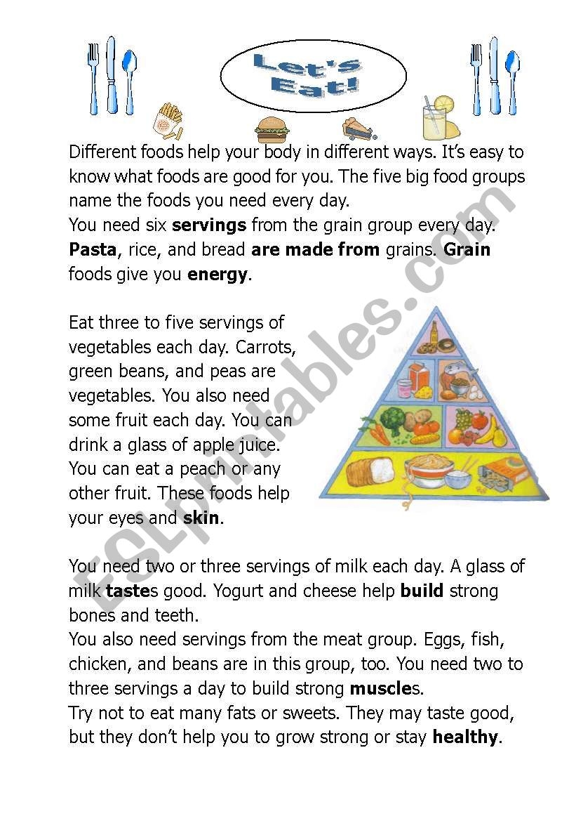 Healthy Food Reading Comprehension Worksheet Healthy Food Reading Comprehension Worksheet
