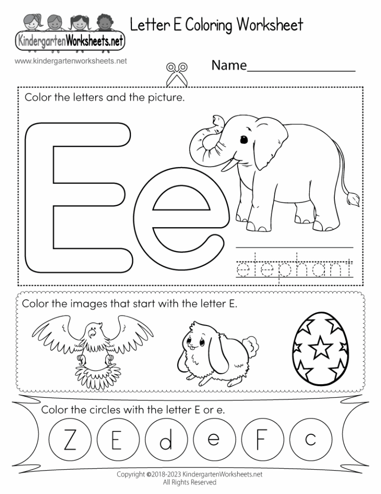 Letter E Coloring Worksheet Free Printable Digital U0026 PDF