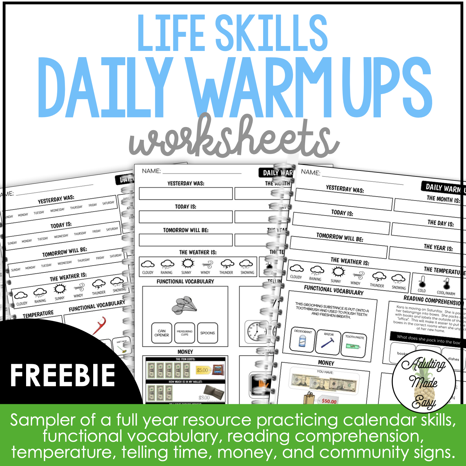 Life Skills Daily Warm Up Worksheets FREEBIE Life Skills Daily Warm Up Worksheets FREEBIE