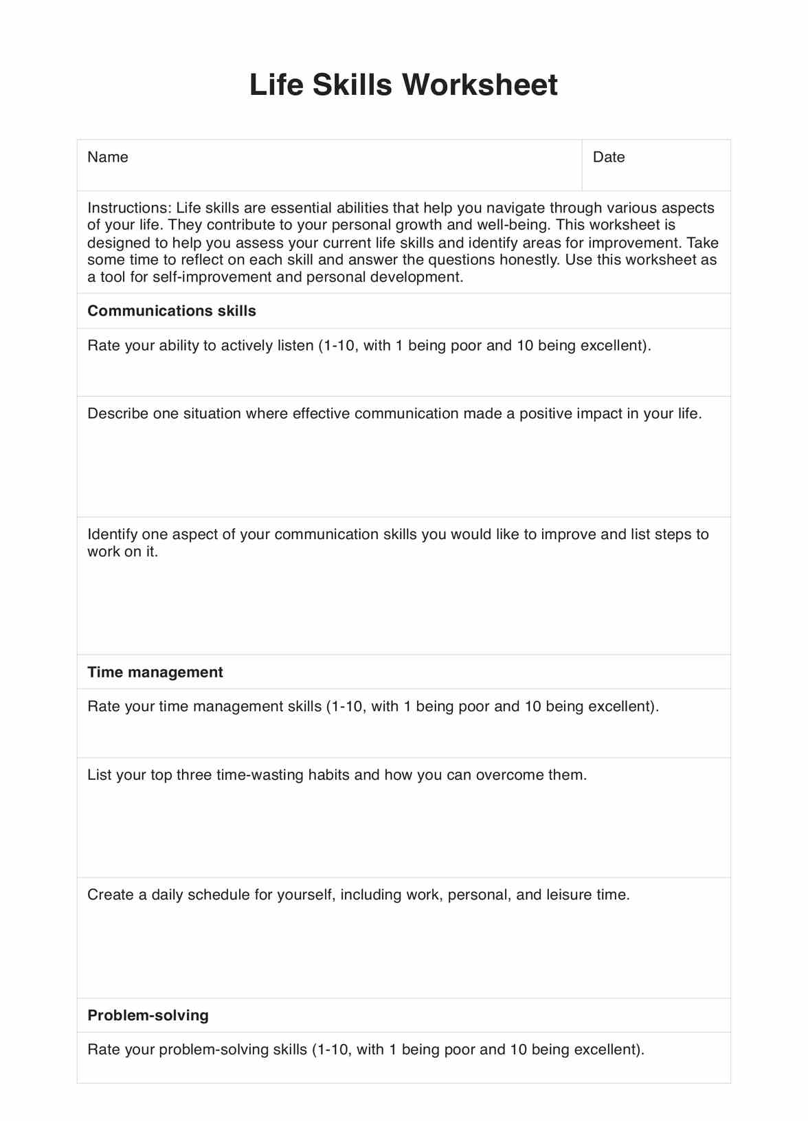 Life Skills Worksheets U0026 Example Free PDF Download Life Skills Worksheets U0026 Example Free PDF Download