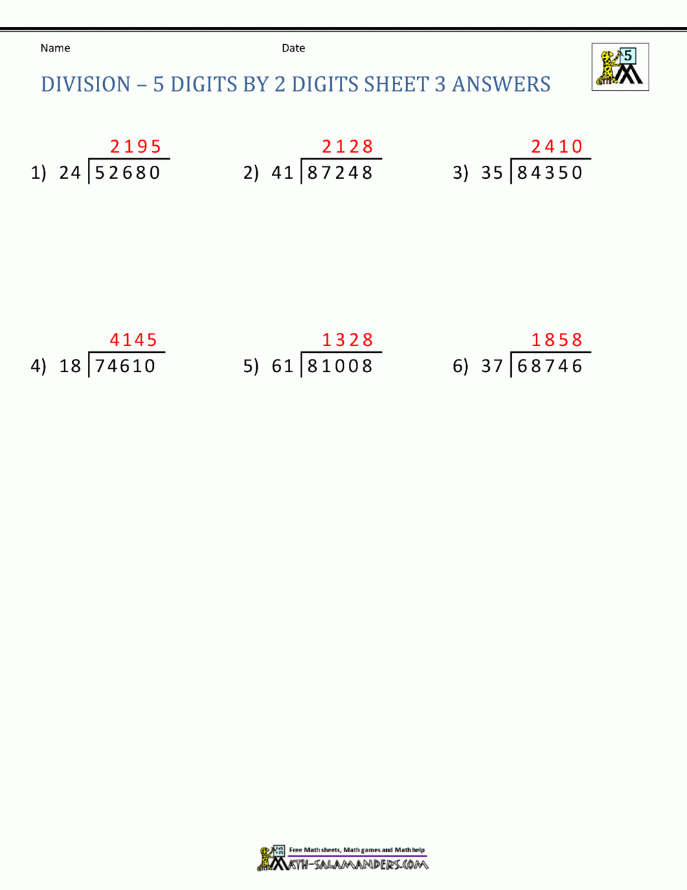 Long Division Worksheets For 5th Grade Long Division Worksheets For 5th Grade