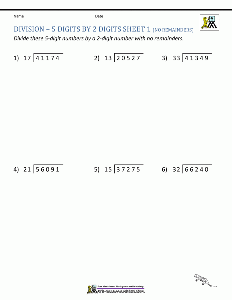 Long Division Worksheets For 5th Grade