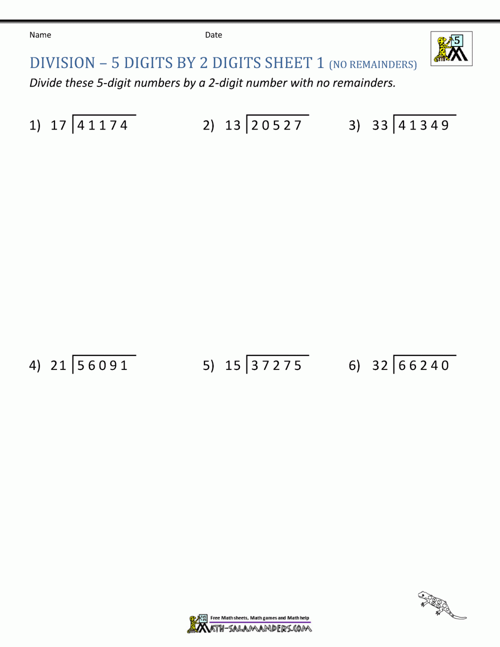 Long Division Worksheets For 5th Grade