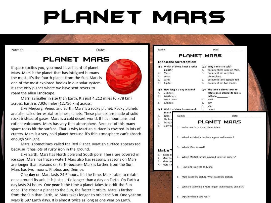 Mars Reading Comprehension Passage And Questions PDF Teaching Mars Reading Comprehension Passage And Questions PDF Teaching
