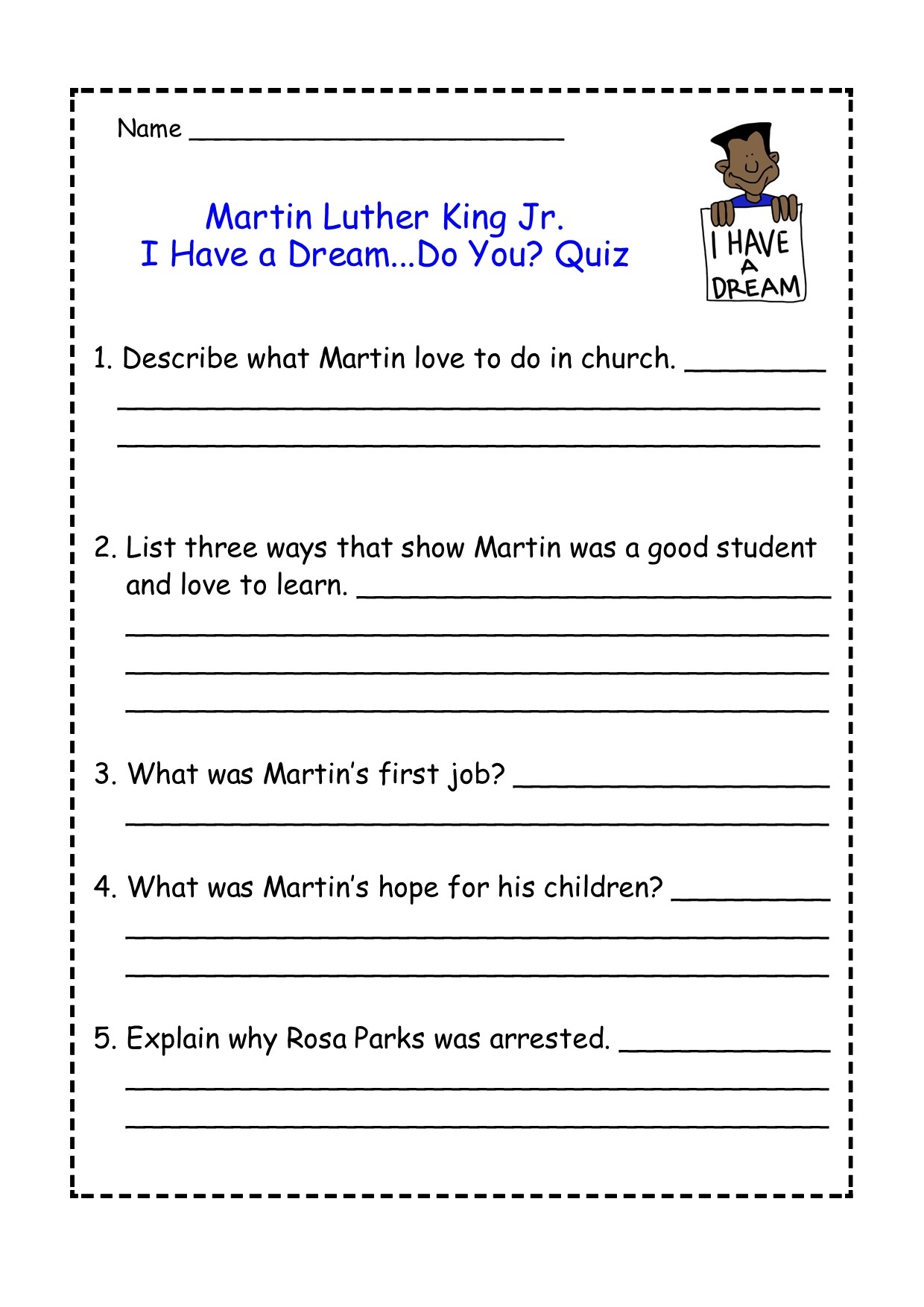 Mlk Reading Comprehension Worksheet Mlk Reading Comprehension Worksheet