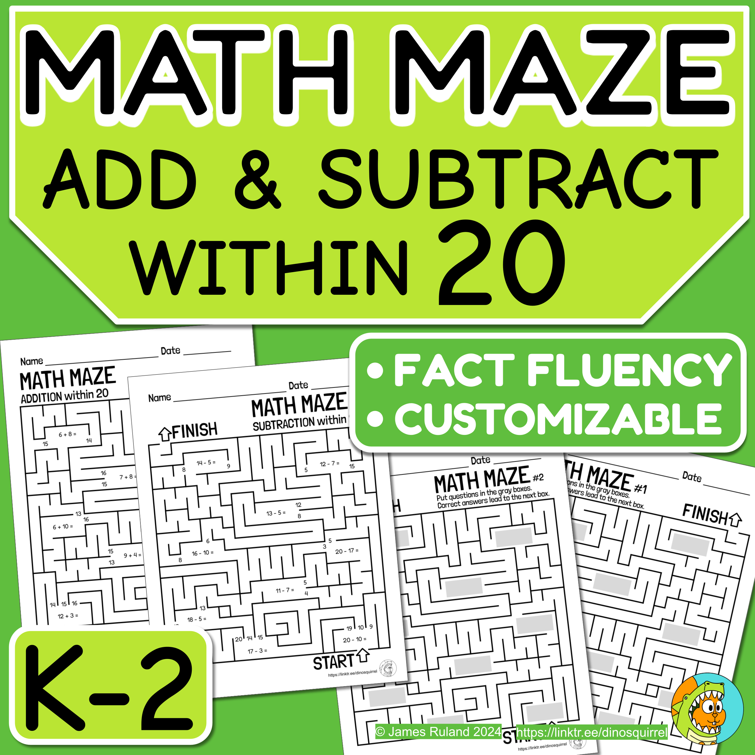 MATH MAZE Addition And Subtraction Within 20 Customizable Math MATH MAZE Addition And Subtraction Within 20 Customizable Math