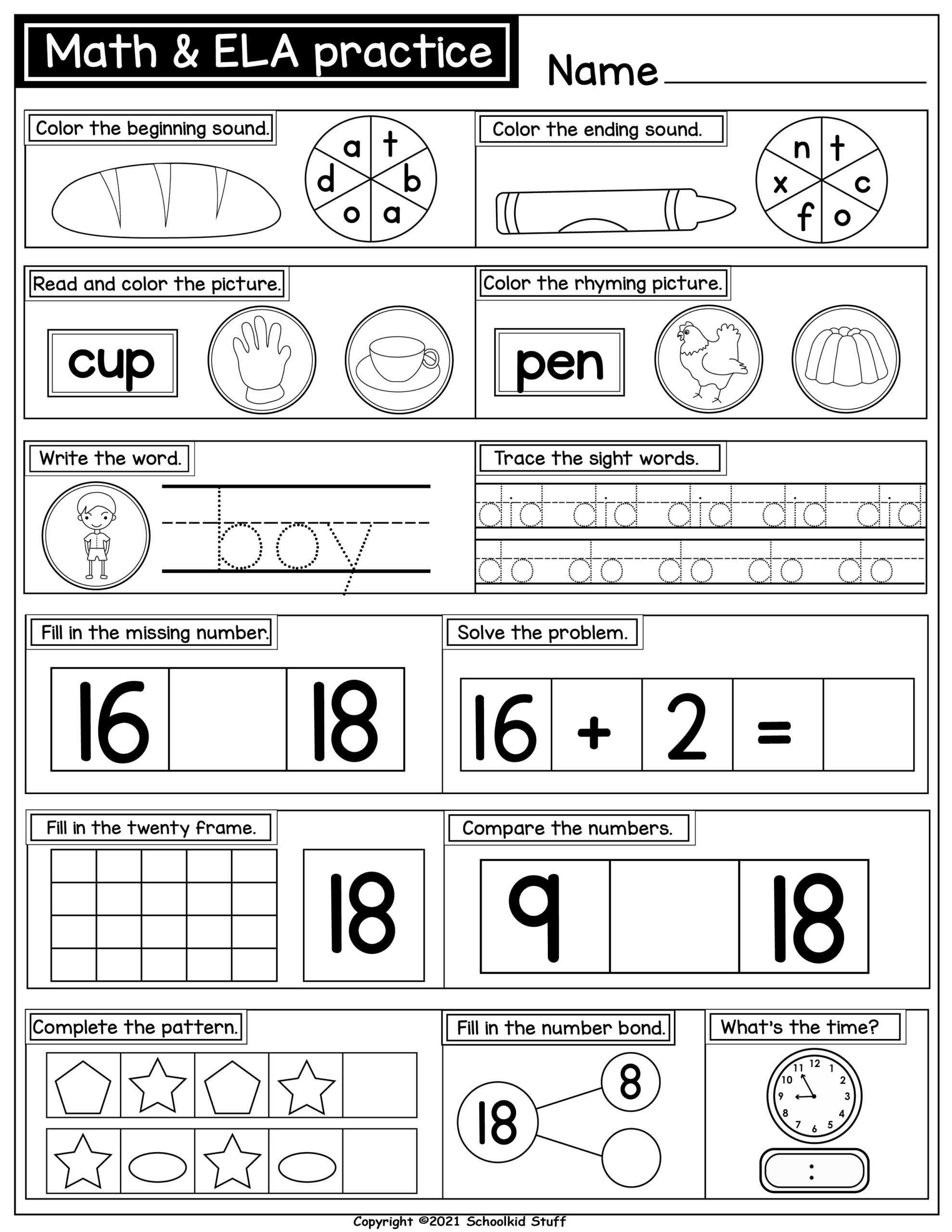 Math U0026 ELA Practice Worksheets For Kindergarten No Prep Pack Math U0026 ELA Practice Worksheets For Kindergarten No Prep Pack