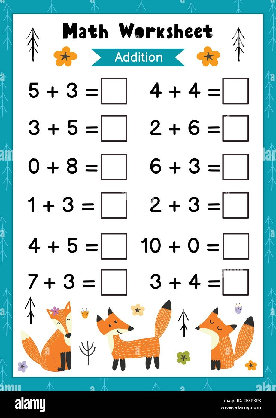 Kindergarten Mammal Addition Math Worksheet