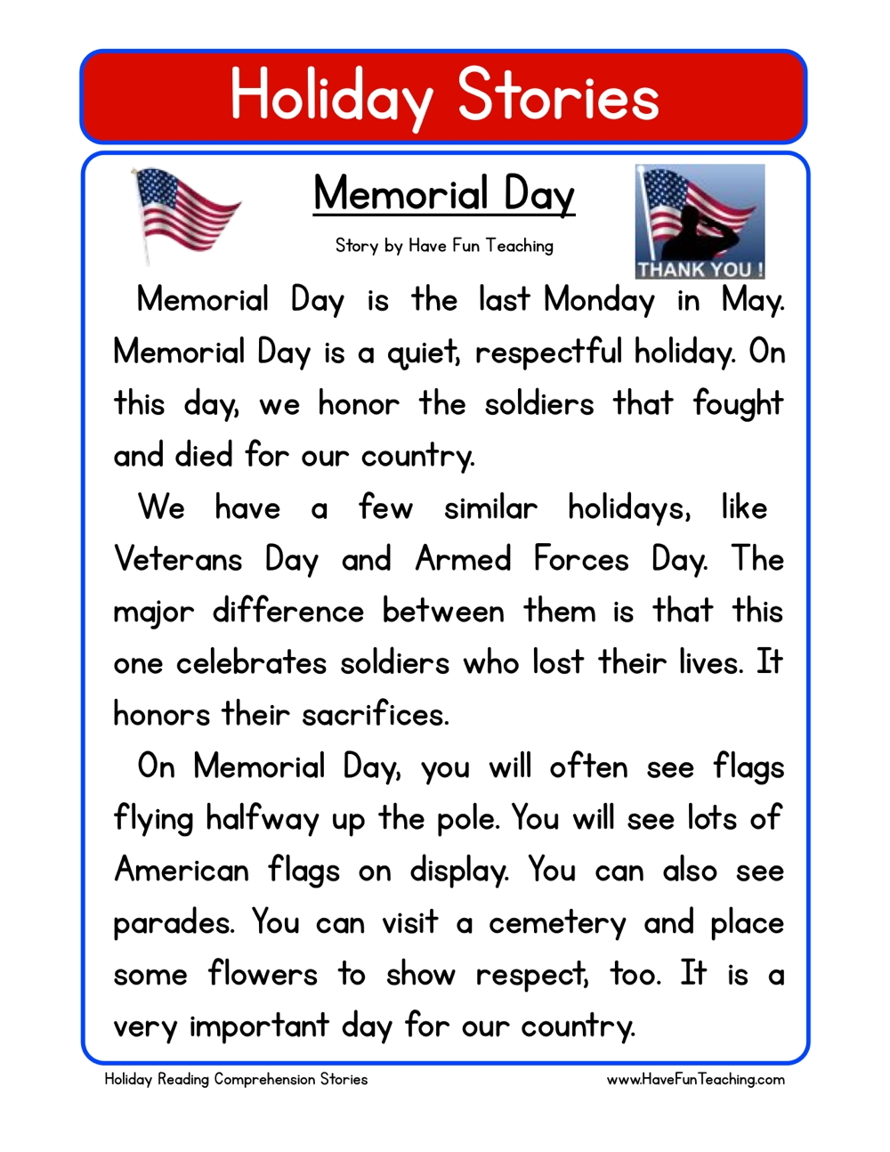 Free Memorial Day Worksheets Kindergarten