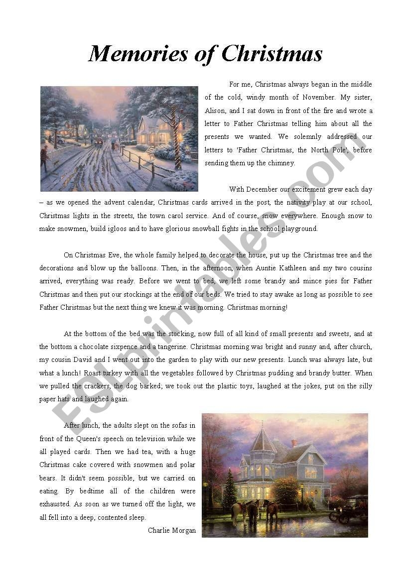 Memories Of Christmas Reading Comprehension ESL Worksheet By Tulka Memories Of Christmas Reading Comprehension ESL Worksheet By Tulka