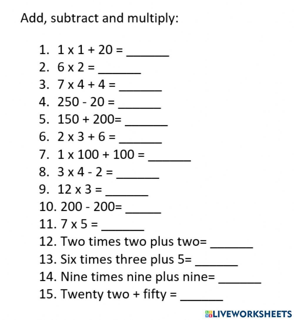 Mental Math Addition And Subtraction Sums Worksheets Worksheets Library