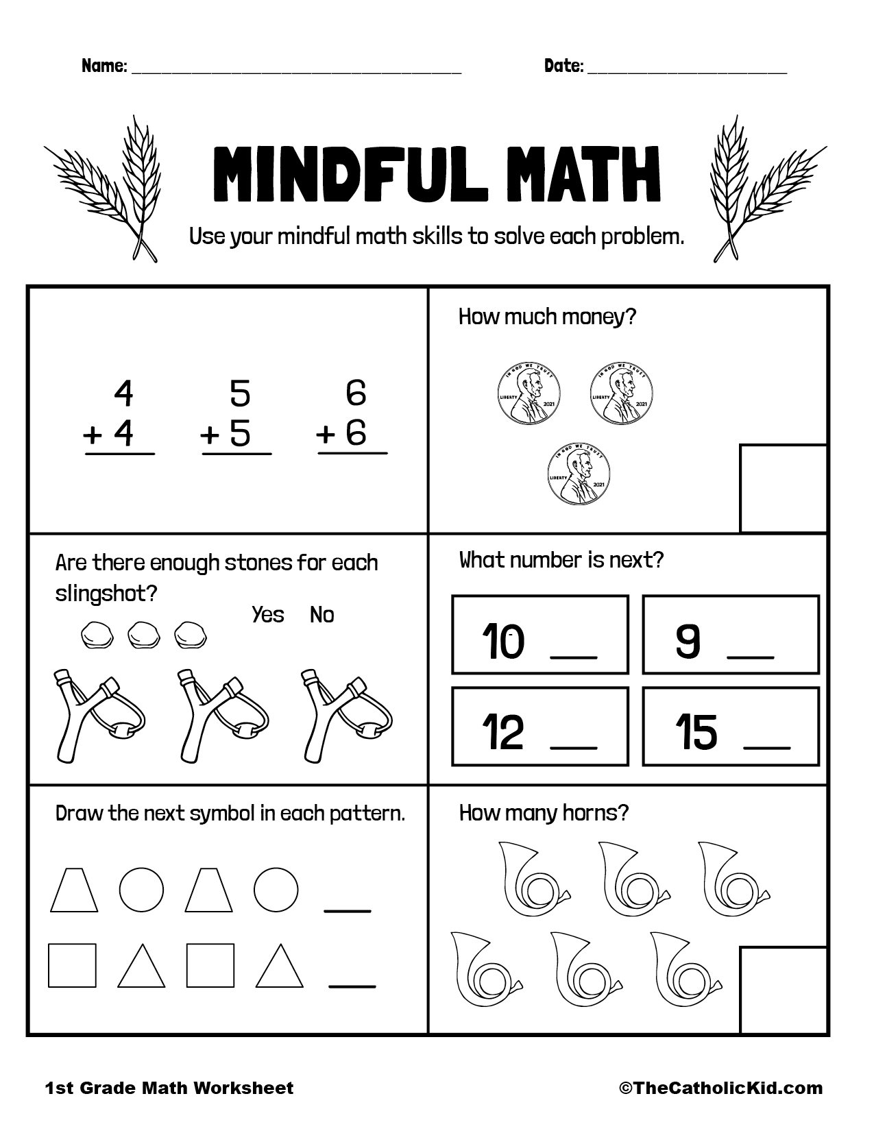 Mental Math Practice 1st Grade Math Worksheet Catholic TheCatholickid