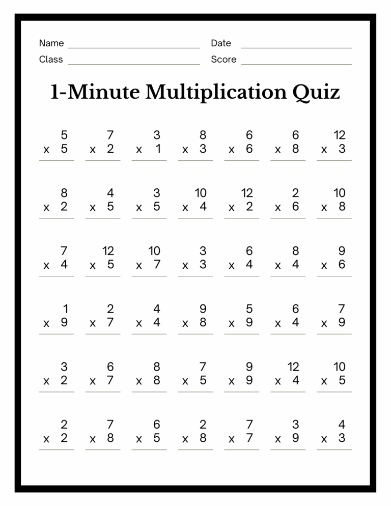 Minute Multiplication Worksheet Education World