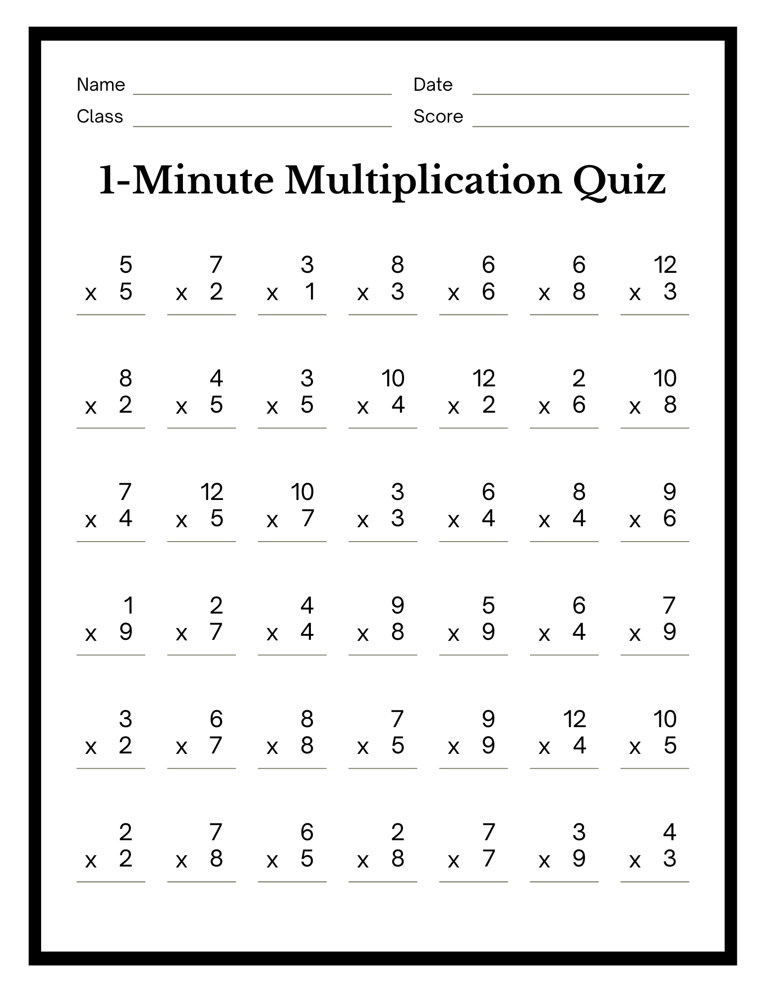Minute Multiplication Worksheet Education World Minute Multiplication Worksheet Education World
