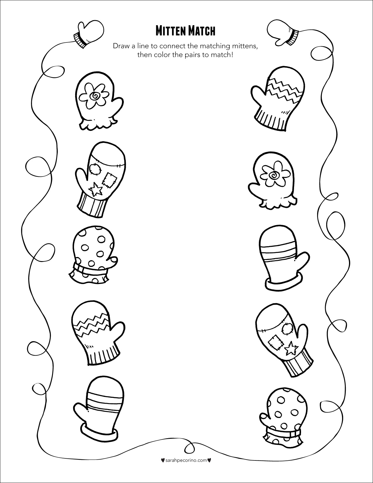 Mitten Match Printable Activity Sarah Pecorino Illustration