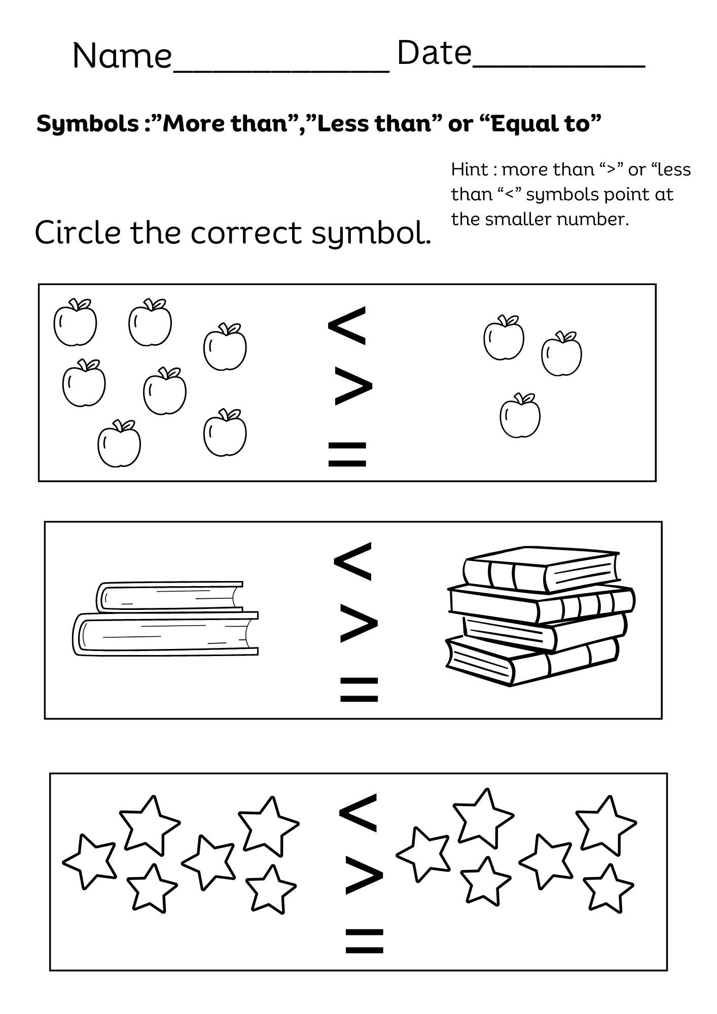 Free Kindergarten Worksheets More Or Less Free Kindergarten Worksheets More Or Less