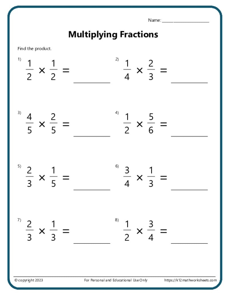 Multiplying Fractions Worksheets Multiplying Fractions Worksheets