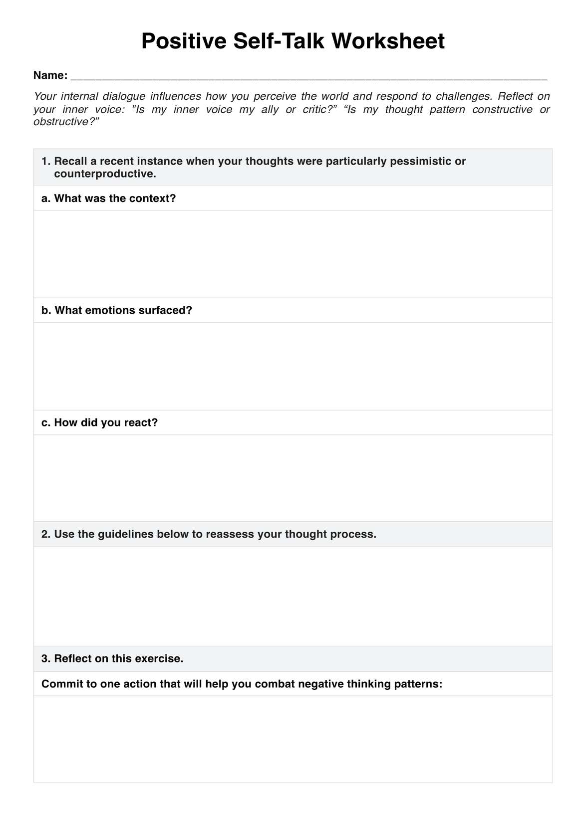 Negative Self Talk Worksheet U0026 Example Free PDF Download Negative Self Talk Worksheet U0026 Example Free PDF Download