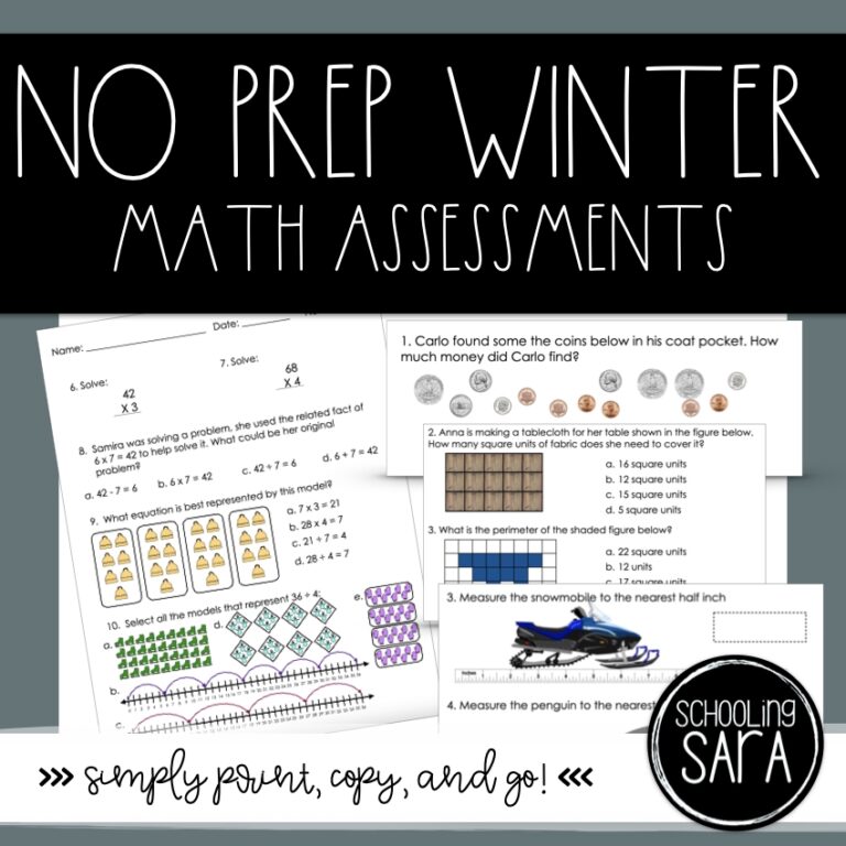 No Prep Winter Math Worksheets Assessments VA SOL Made By