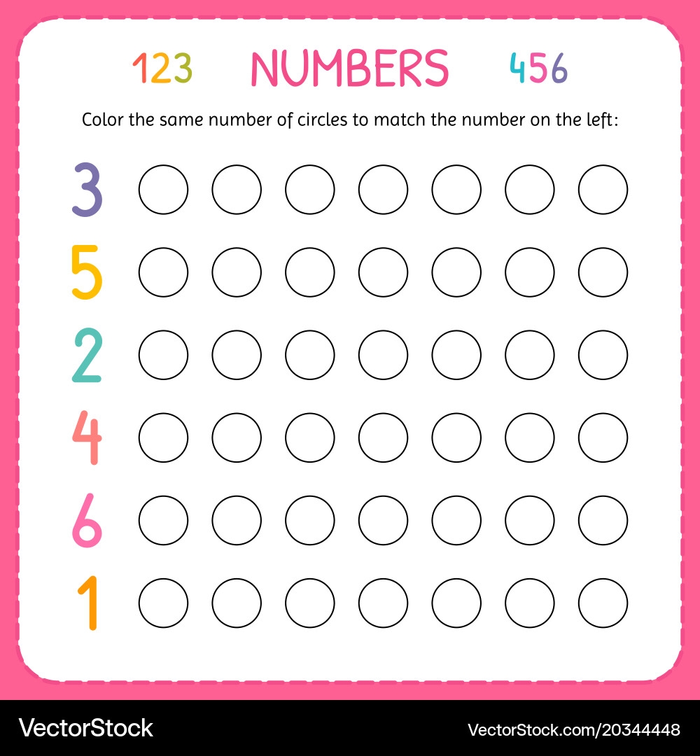 Numbers For Kids Worksheet Kindergarten Royalty Free Vector Numbers For Kids Worksheet Kindergarten Royalty Free Vector