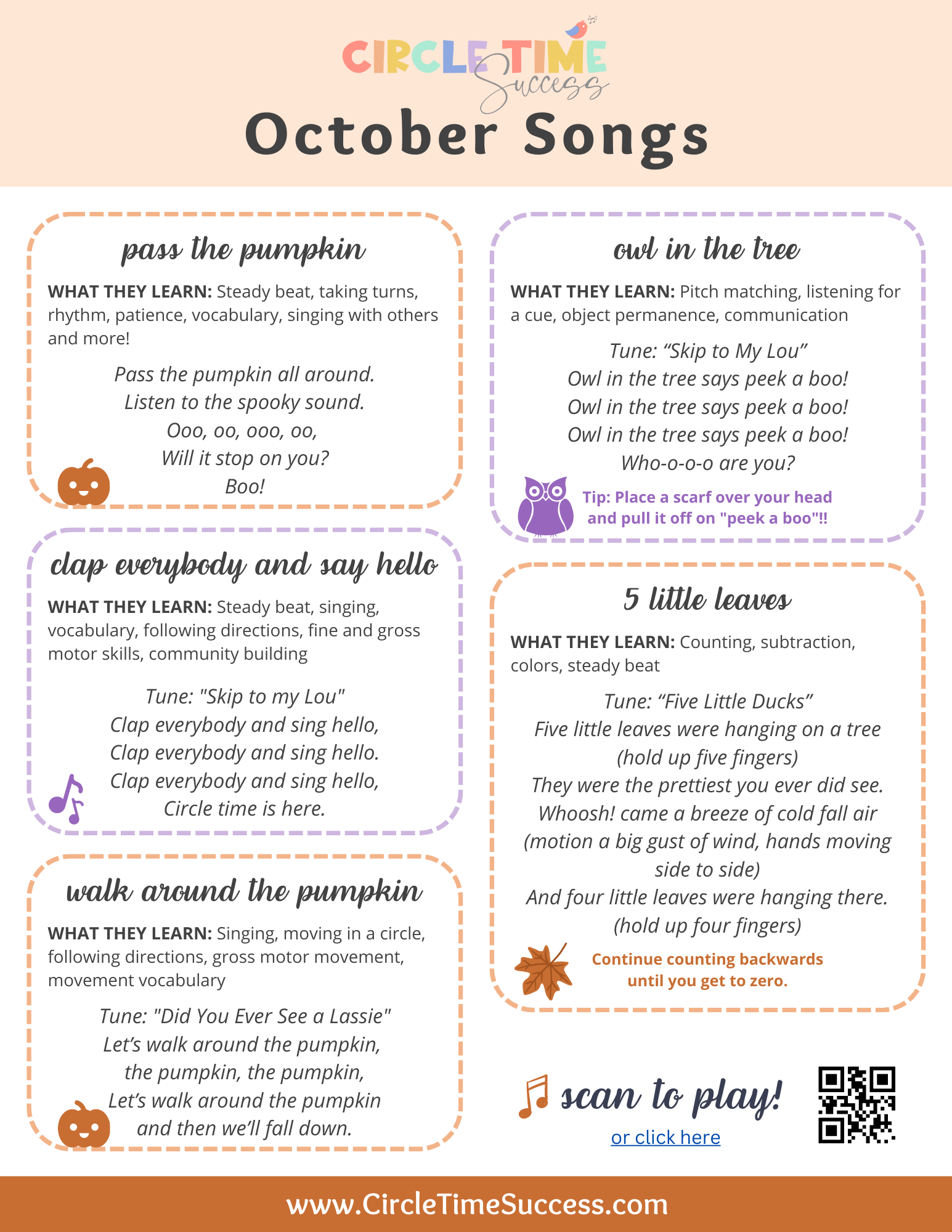 Preschool Circle Time Songs Free Printable