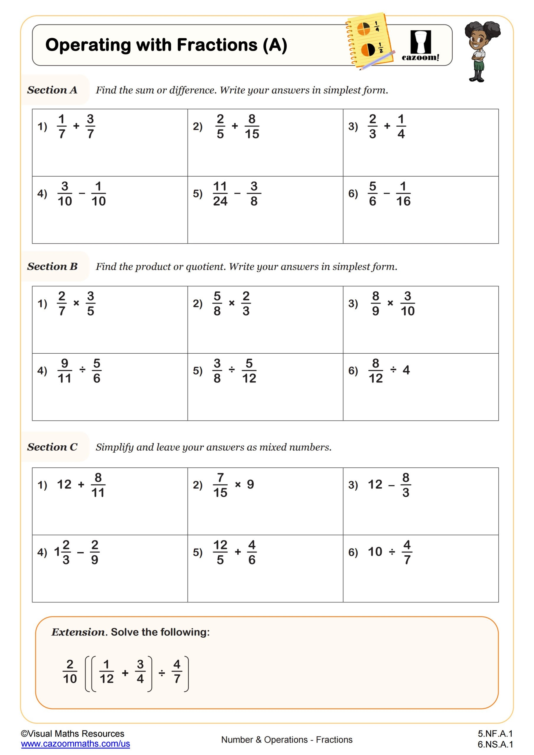 Operations With Fractions A Worksheet 5th Grade PDF Worksheets Operations With Fractions A Worksheet 5th Grade PDF Worksheets
