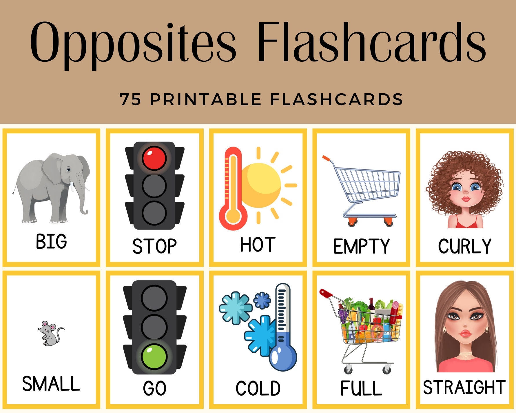 Opposites 75 Printable Flashcards Etsy