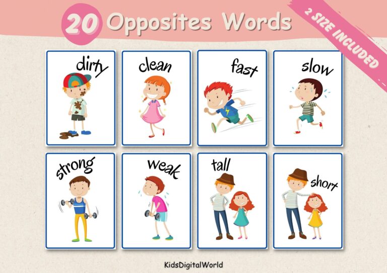 Opposites Flashcards For Kids 20 Opposites Words Printable