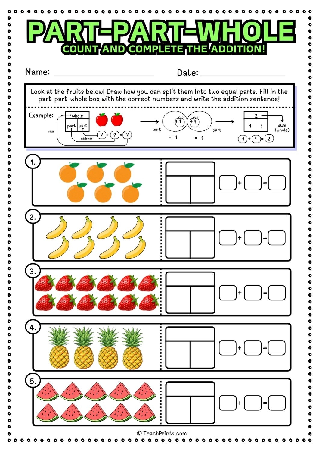 Part Part Whole Worksheets Free Teach Prints