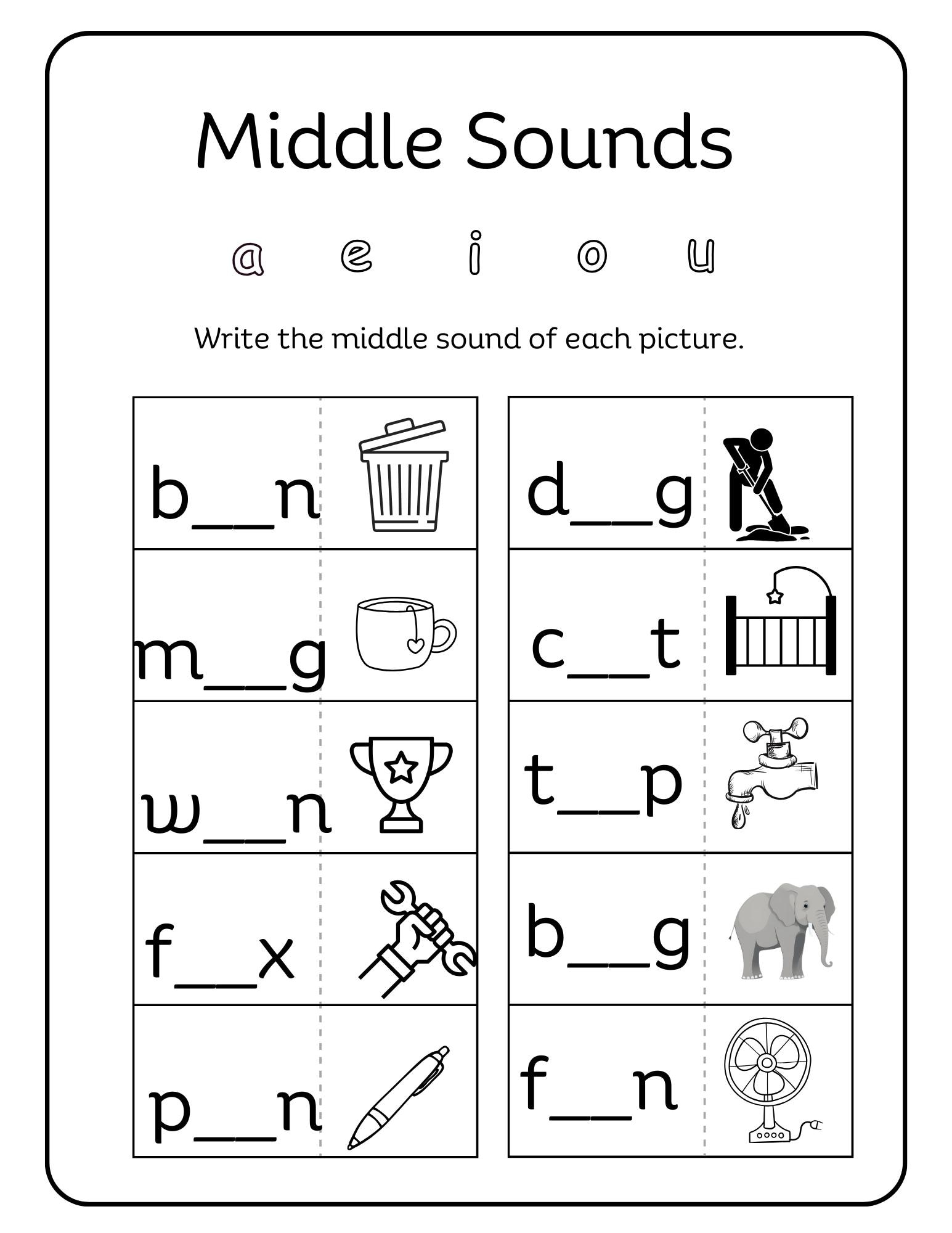 Phonics Worksheet Middle Sound Worksheets Write The Missing Letter Preschool Printable Middle Letter Worksheets Early Reading cvc Words Etsy