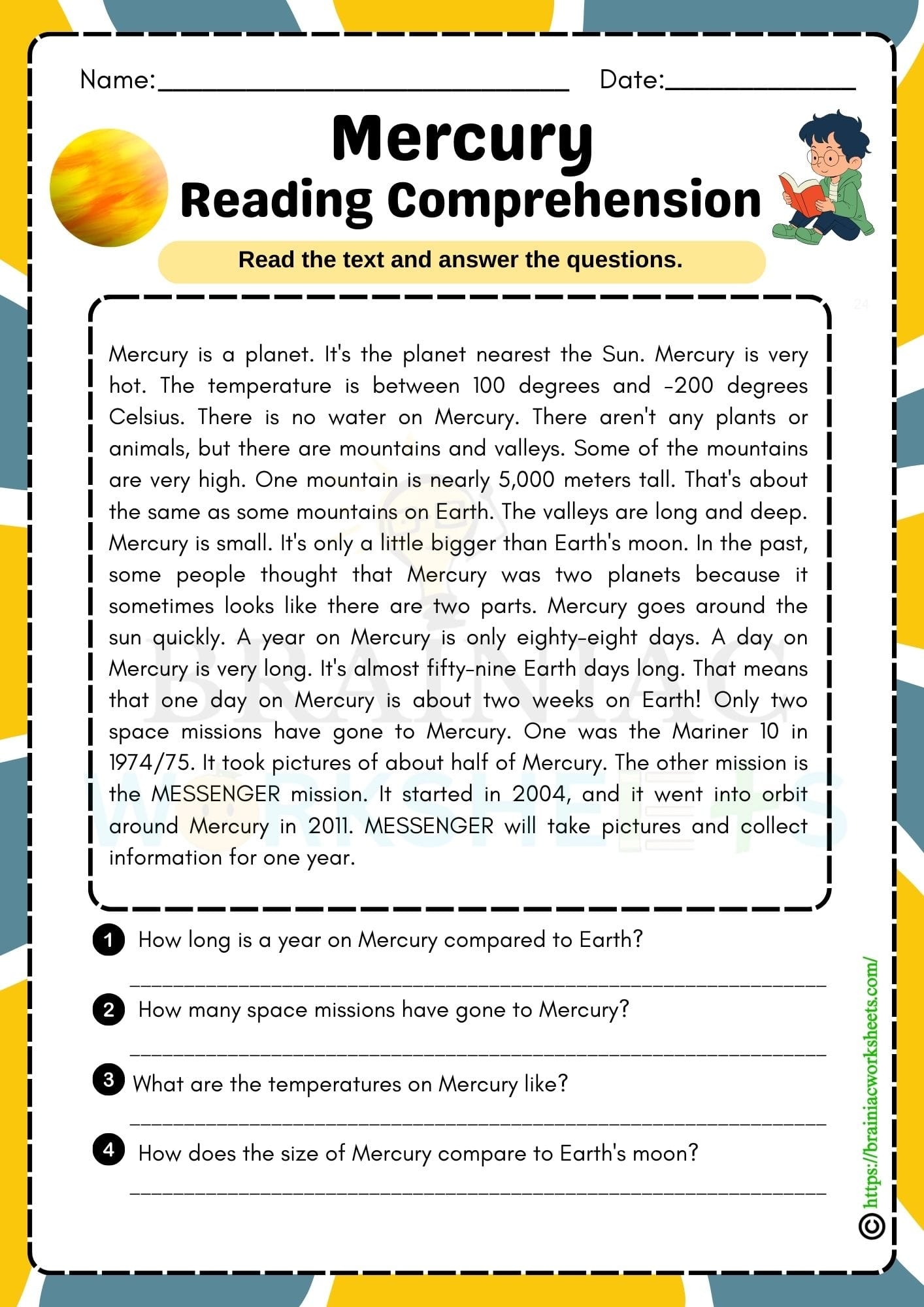 Esl Worksheets Space Reading Comprehension