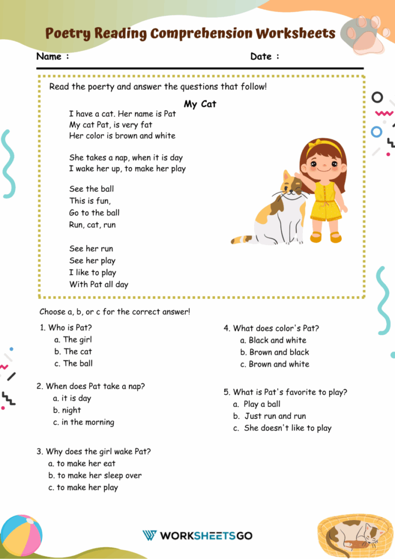 Poetry Reading Comprehension Worksheets WorksheetsGO