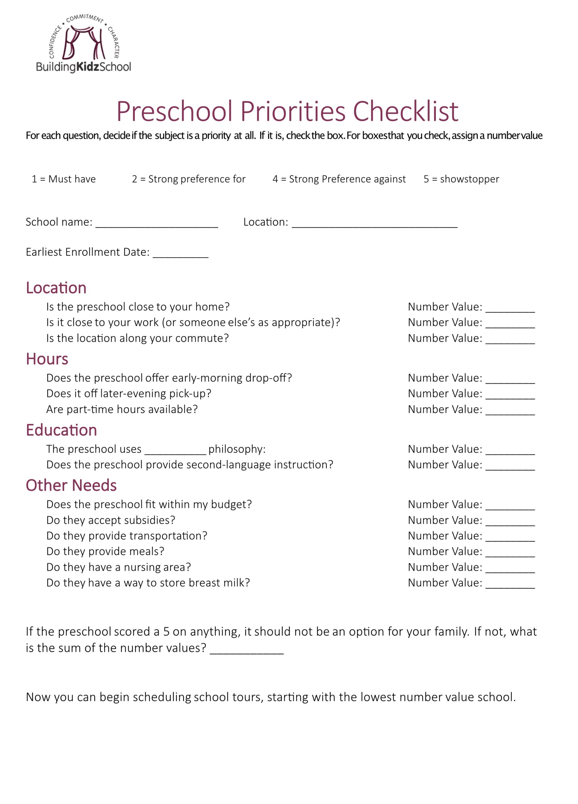 Preschool Checklist What Are Your Prechool Priorities Preschool Checklist What Are Your Prechool Priorities