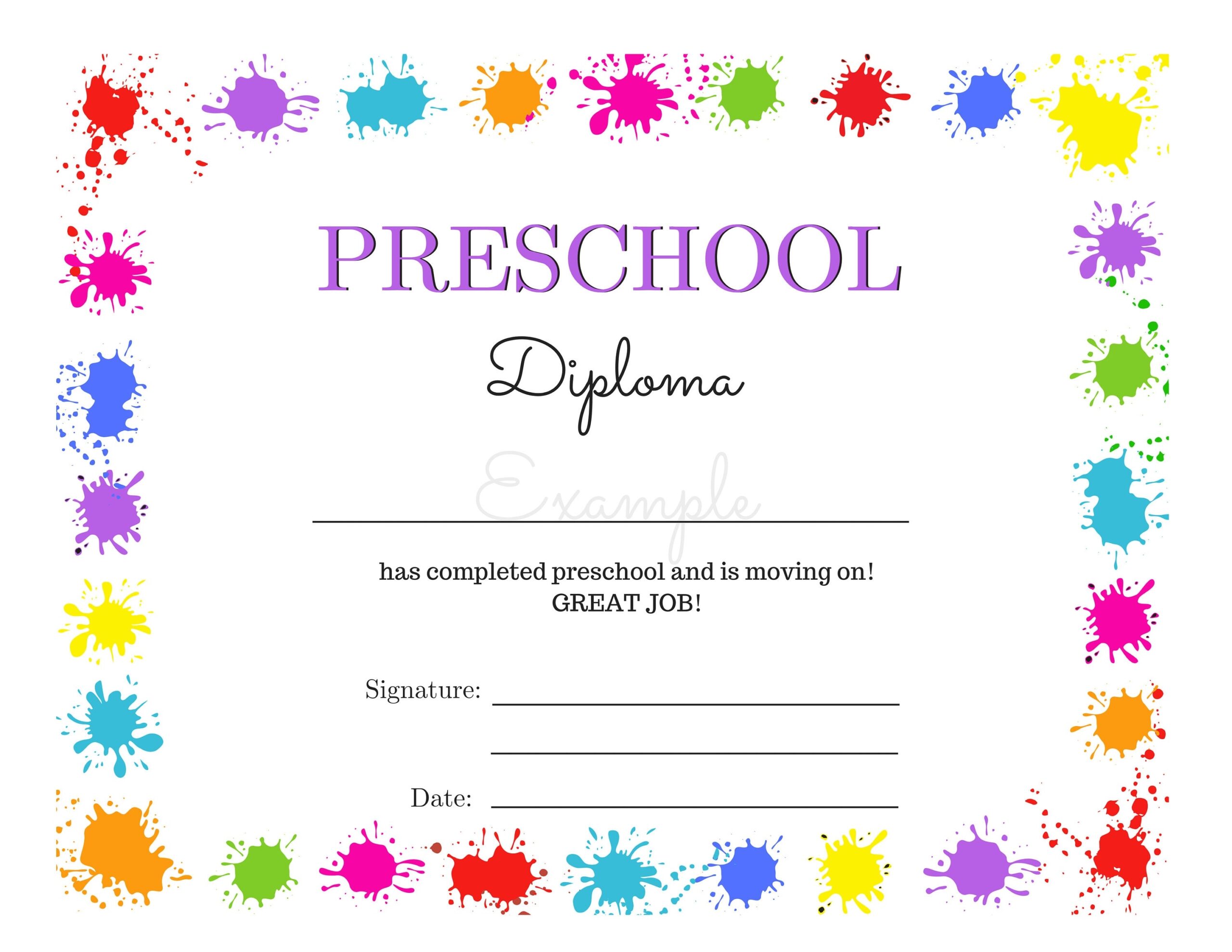 Preschool Graduation Diploma Instant Download Printable Preschool Graduation Diploma Instant Download Printable