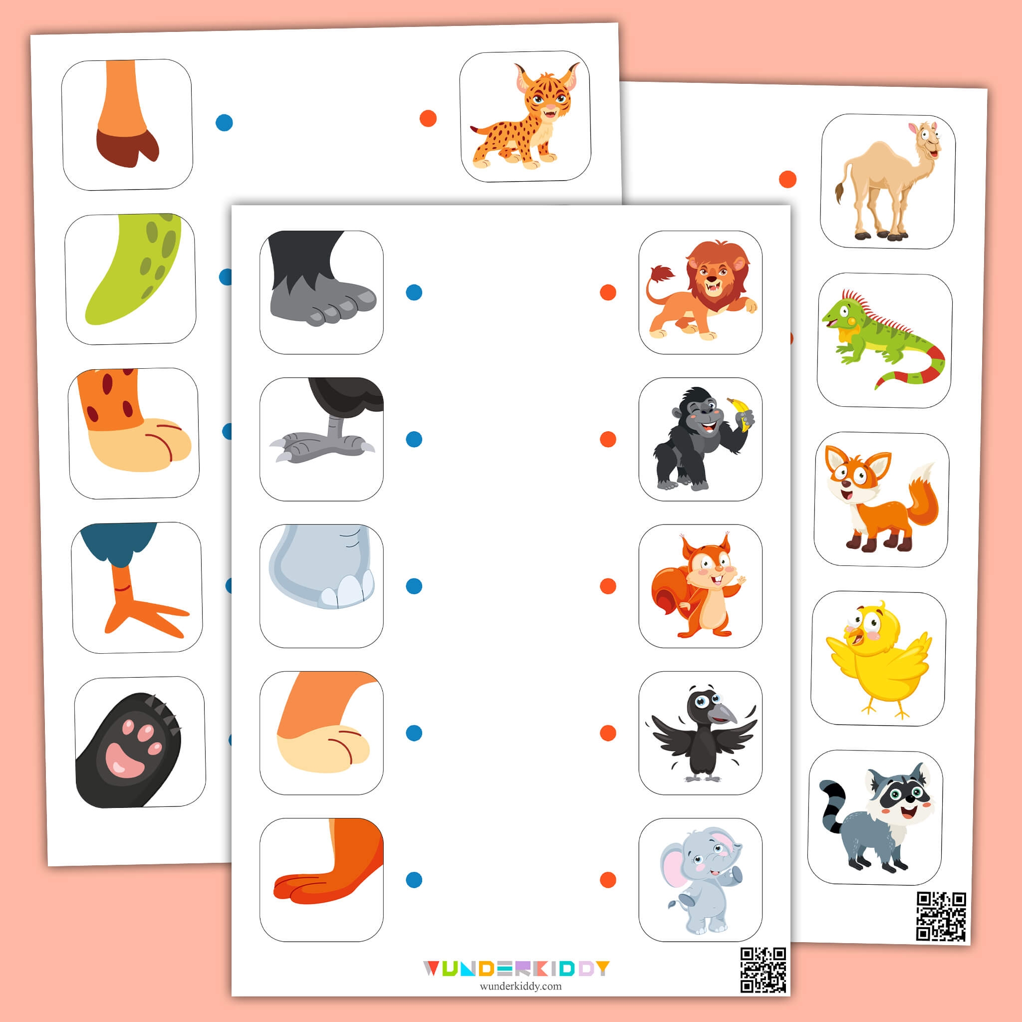 Printable Animal Paw Match Up Learning Worksheet For Preschool