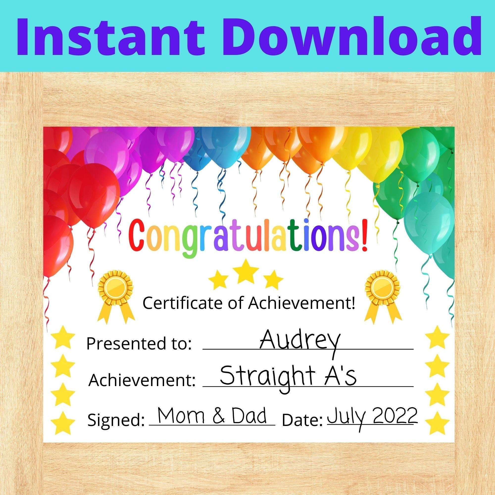 Printable Award Certificate For Kids Fun Recognition Instant 