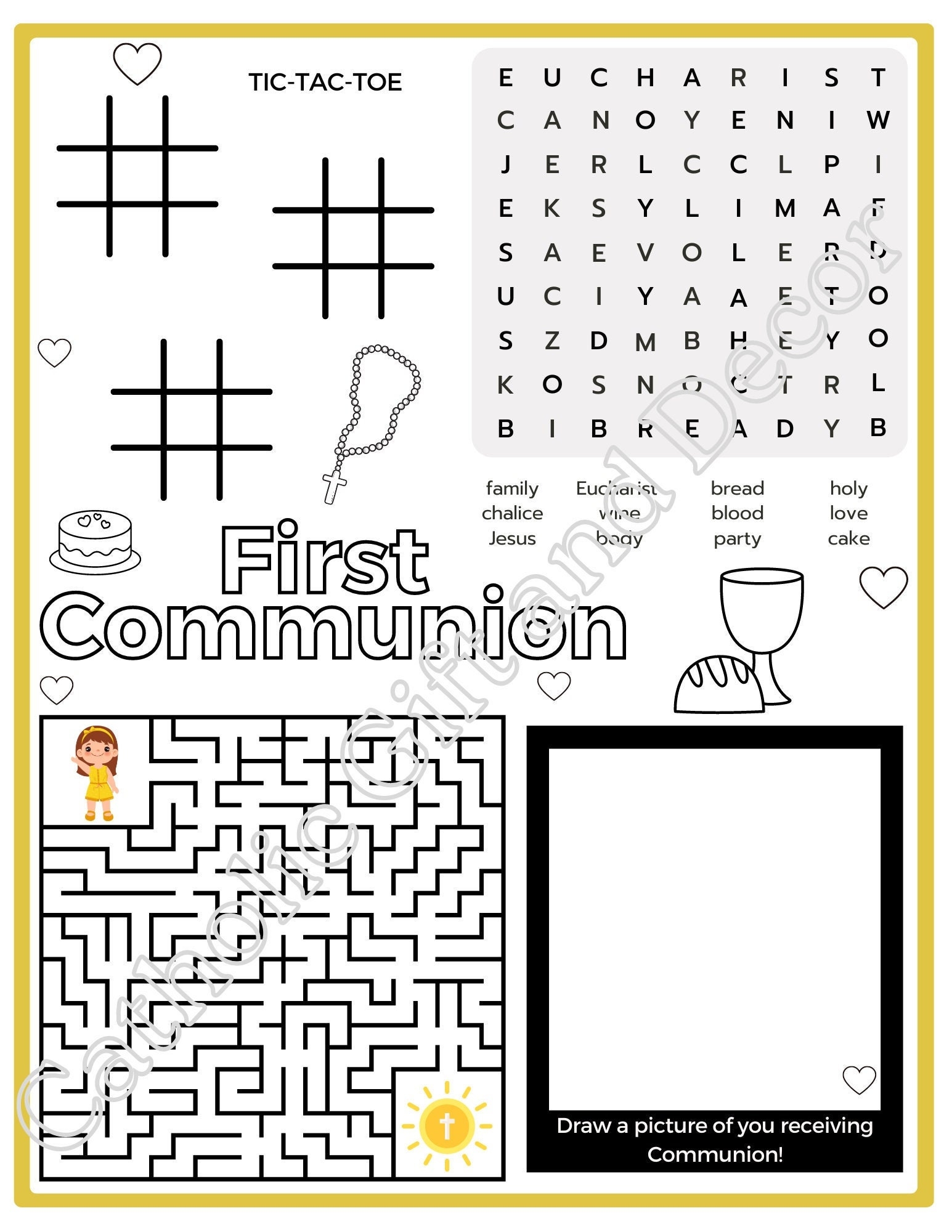 Printable Catholic First Communion Activity Page 1st Communion Worksheet 1st Holy Communion First Holy Communion Instant Download Etsy