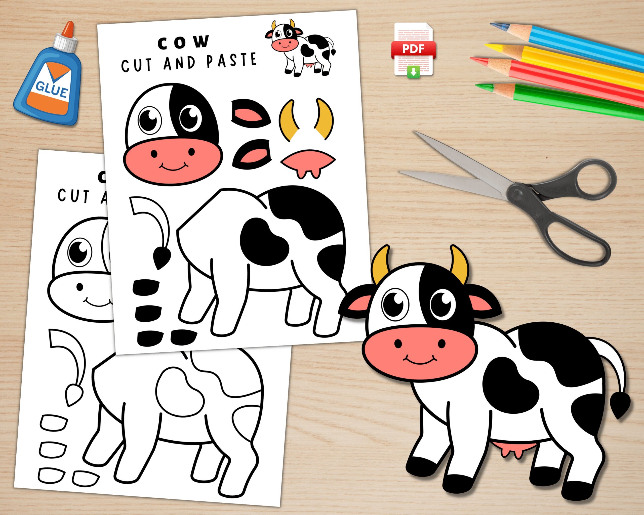 Printable Cow Craft Farm Animal Craft Farm Activities Color 