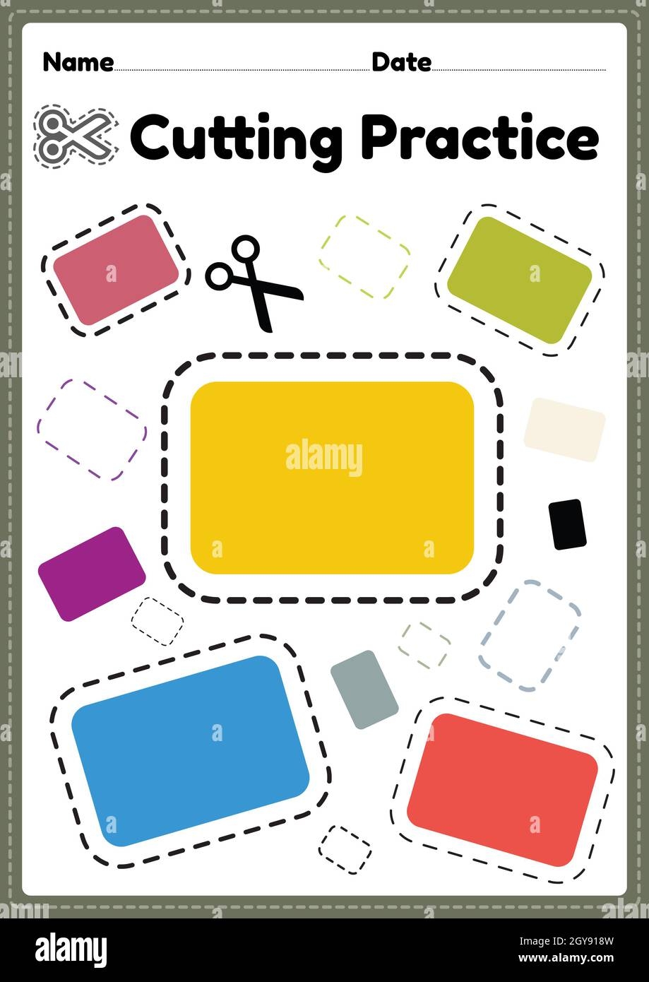 Printable Cutting Practice For Kids To Cut The Paper With Scissors To Improve Motor Skills Coordination And Develop Small Muscles For Preschool And K Stock Photo Alamy
