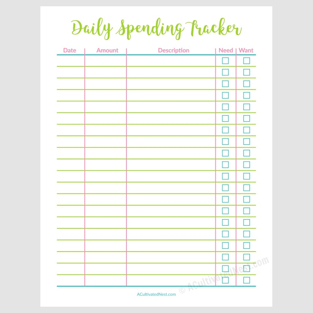 Printable Daily Spending Tracker